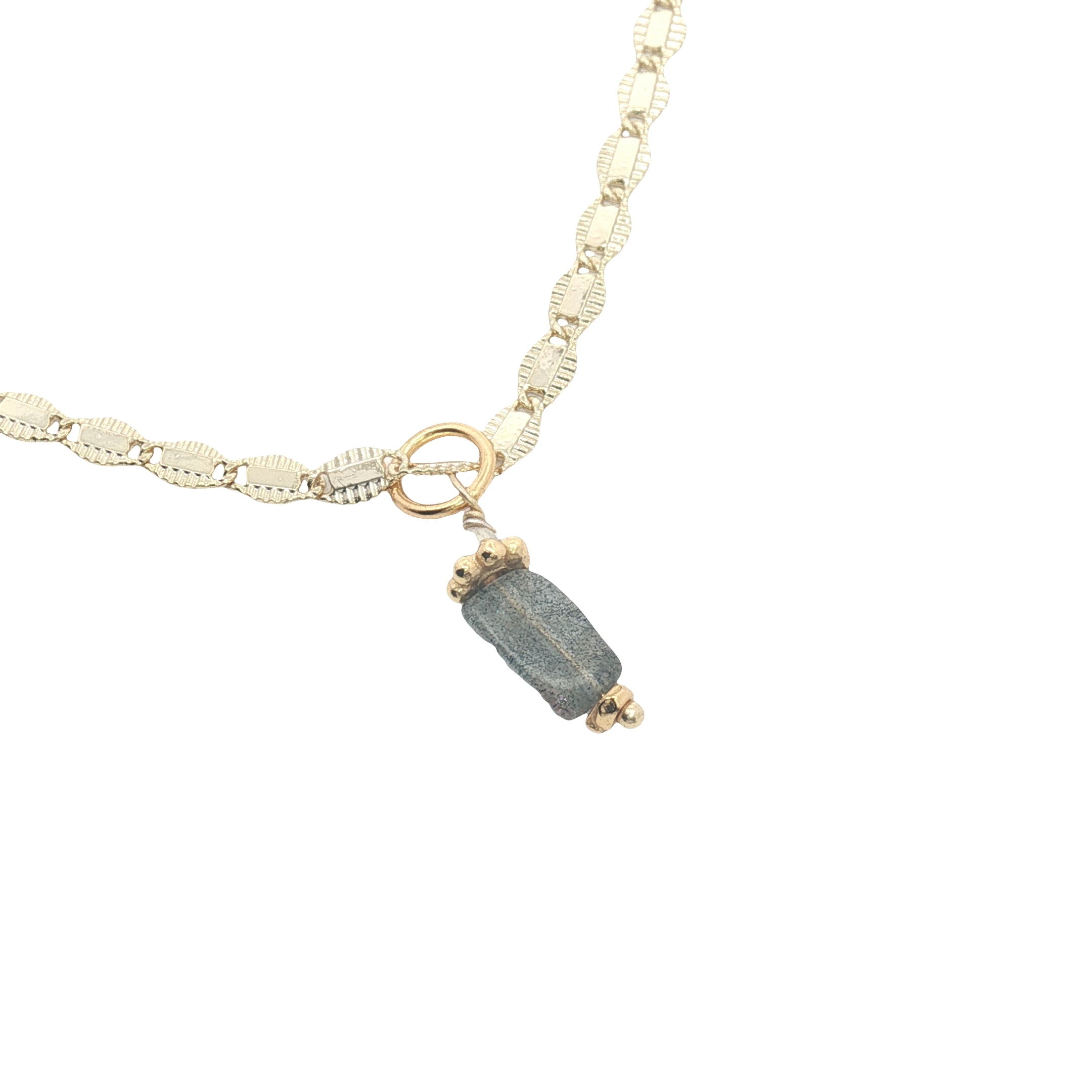 Collier doré labradorite rectangle avec pierre de lune 38 cm