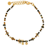 Bracelet doré oeil de tigre avec disques et pampilles