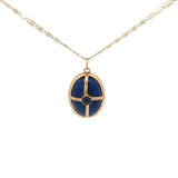 Collier doré médaillon lapis lazulis cabochon et cage dorée 50 cm
