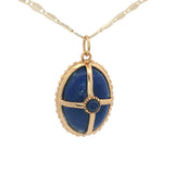 Collier doré médaillon lapis lazulis cabochon et cage dorée 50 cm