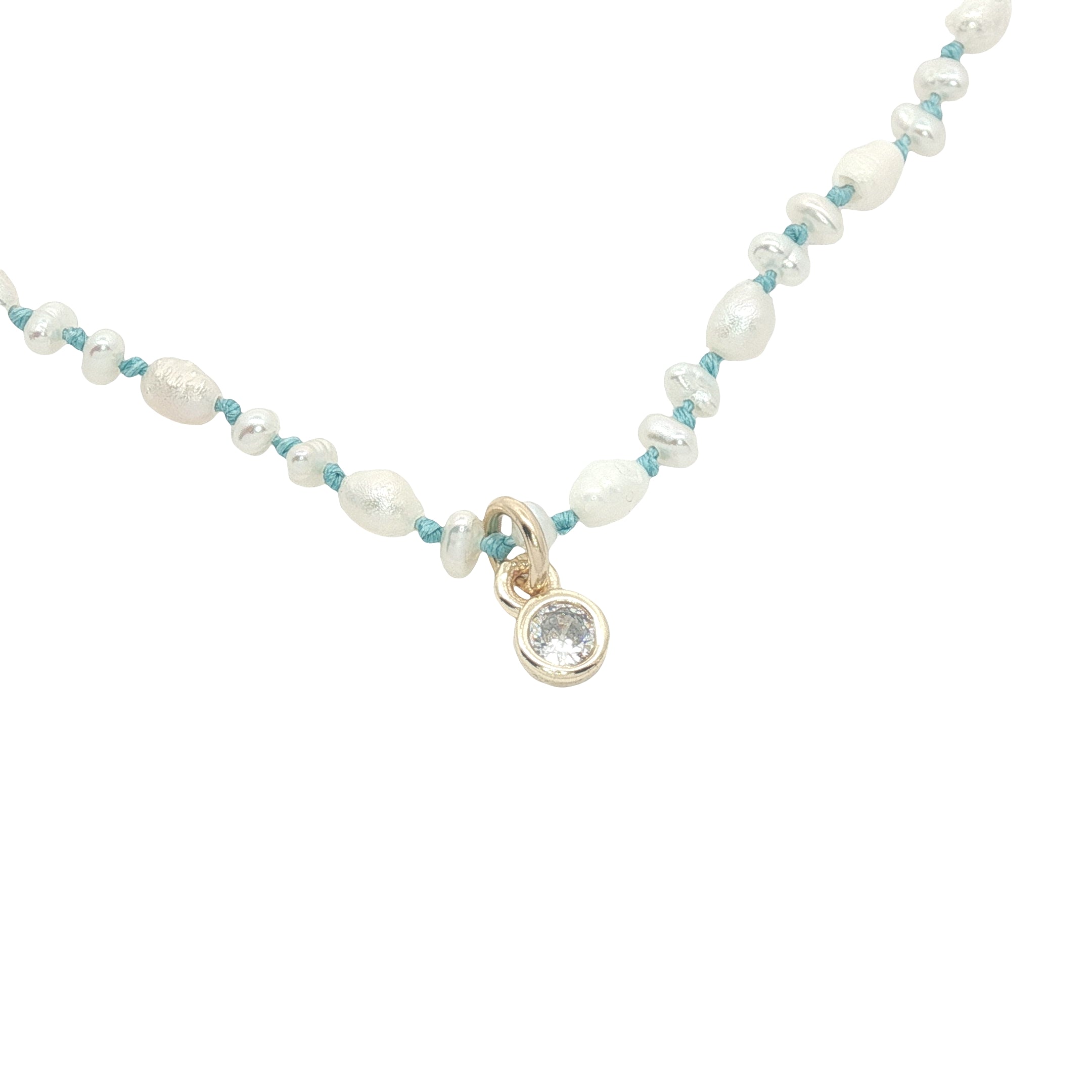 Collier doré petites perles de culture avec zircon 38 cm