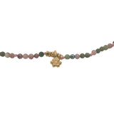 Chaine de cheville dorée multi tourmaline, pampille fleur et perles dorées