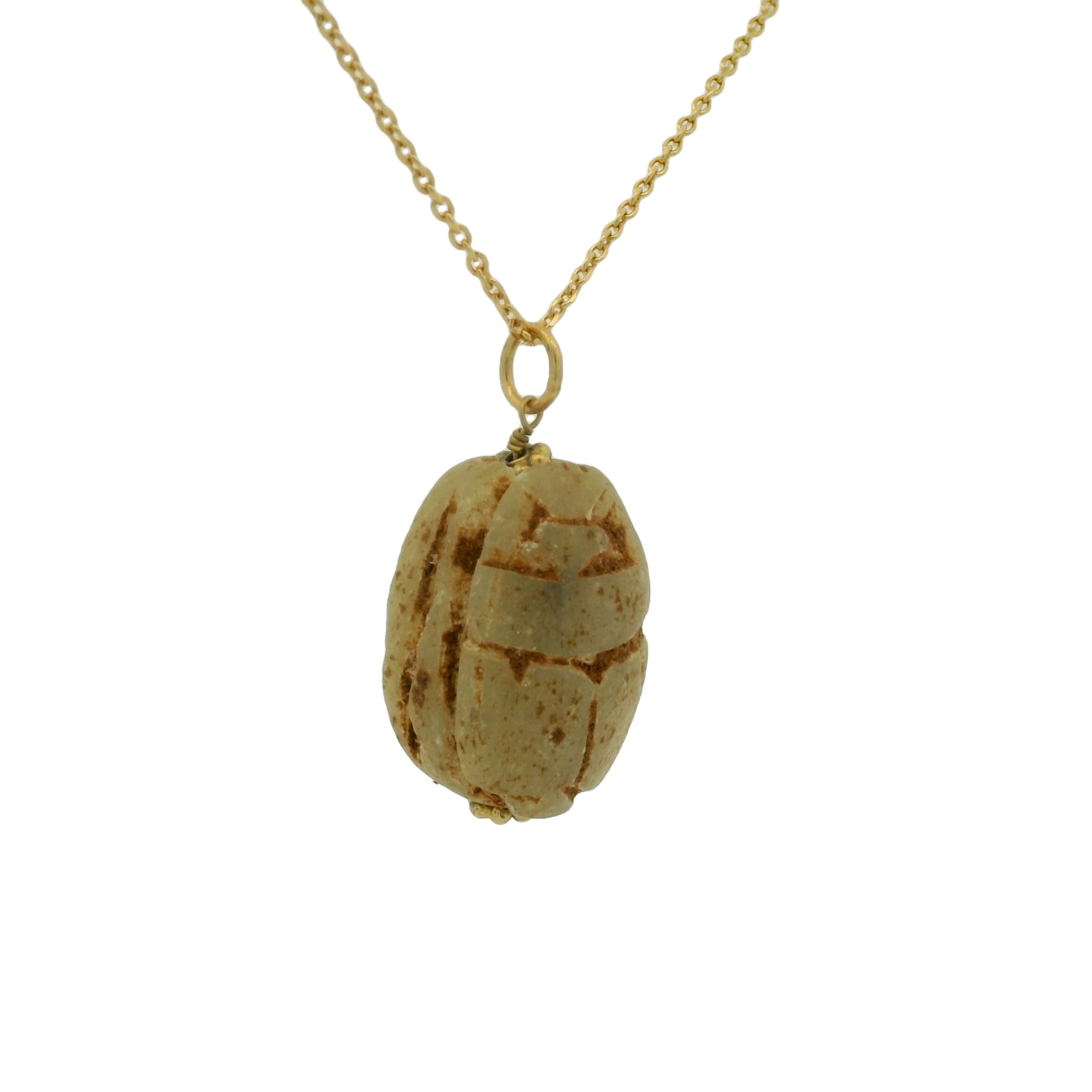 Collier doré scarabée céramique beige 42 cm