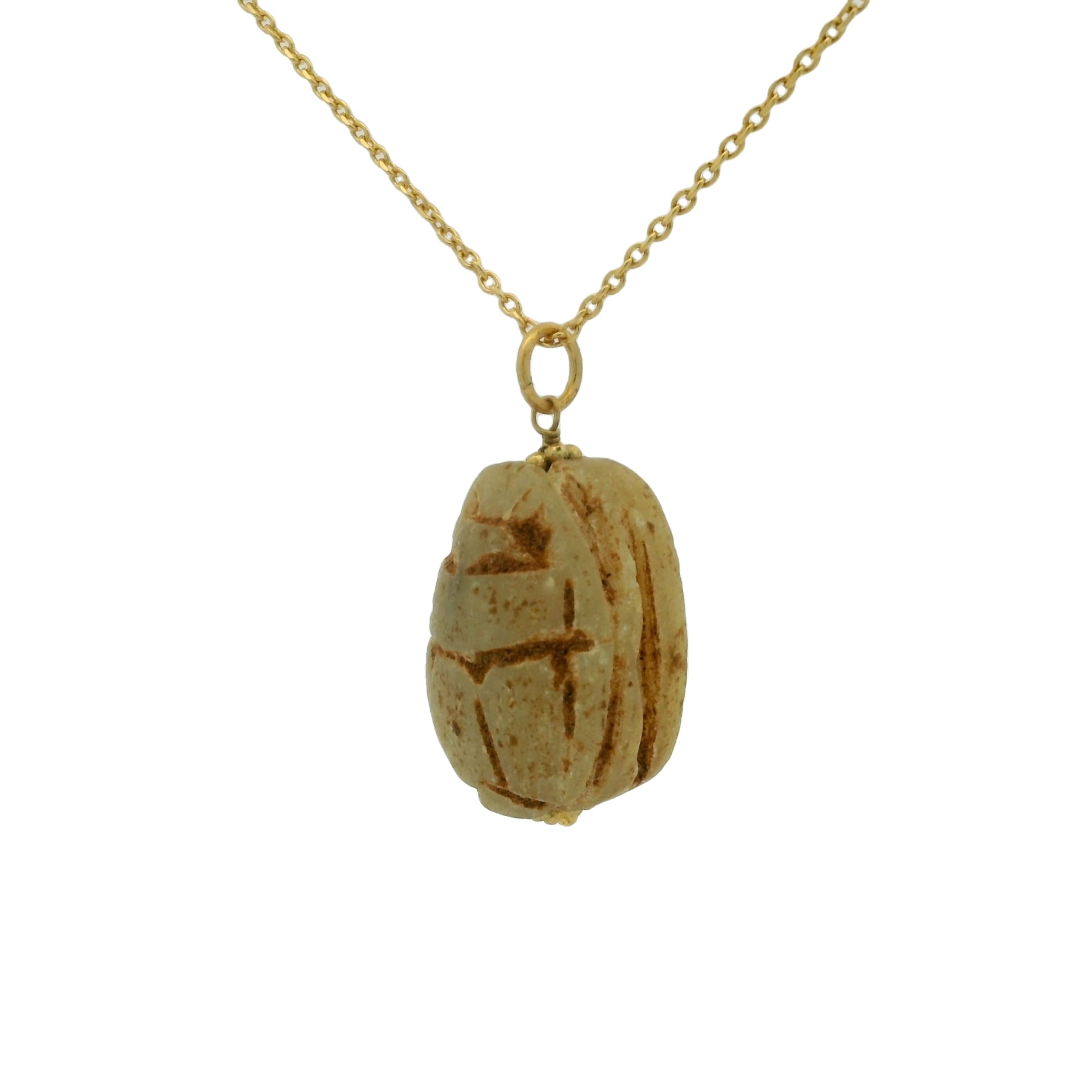 Collier doré scarabée céramique beige 42 cm