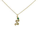 Gold necklace with snake pendant, stone and zircons