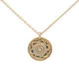 Gold necklace with labradorite flower medal and zircons