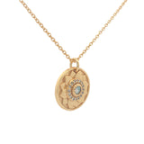 Gold necklace with labradorite flower medal and zircons