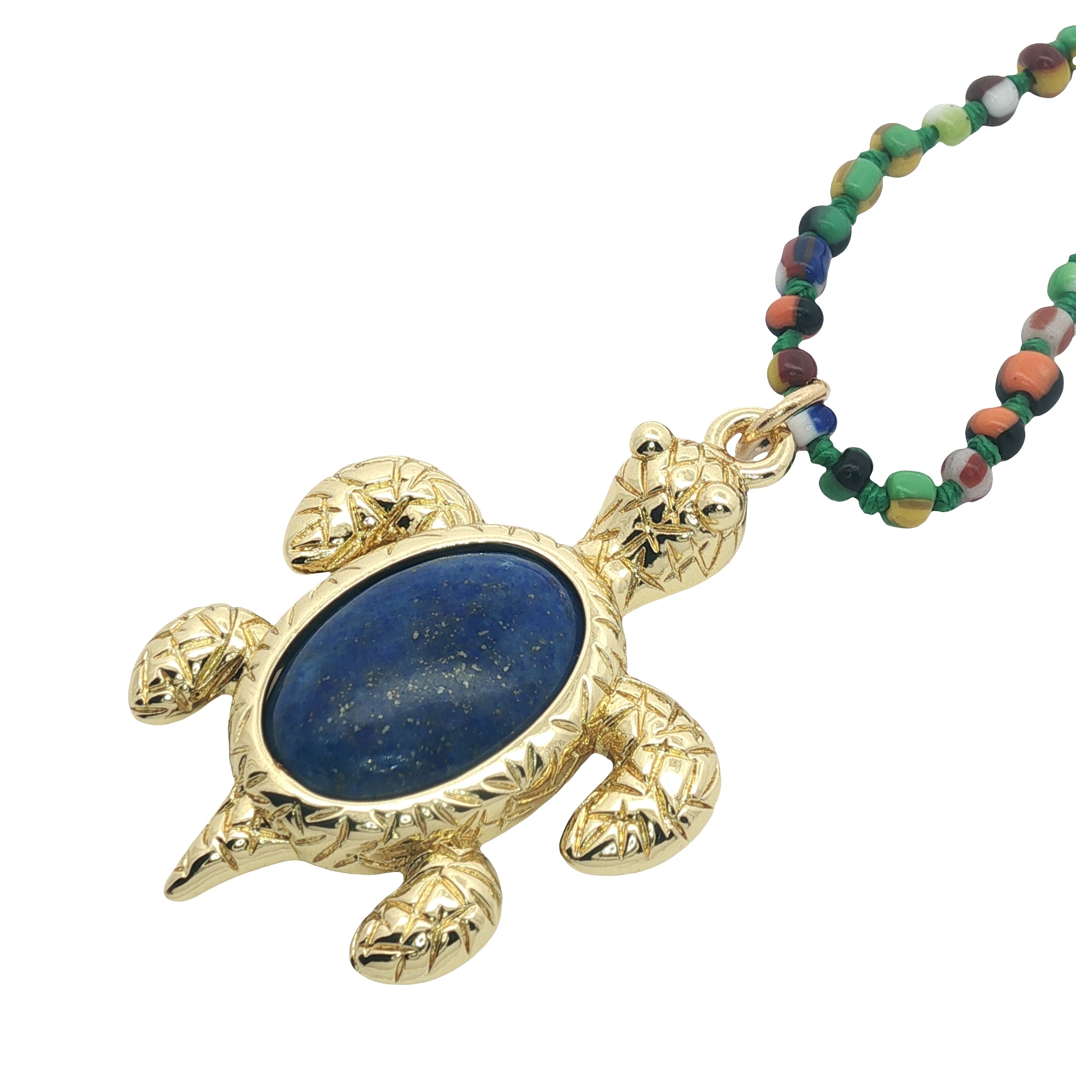 Collier doré perles multicolores tortue lapis lazulis 75 cm