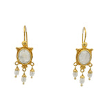 Boucles d'oreilles dorées tortue en pierre de lune et perles de culture