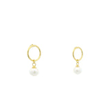 Boucles d'oreilles dorées anneau et perle de culture
