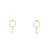 Boucles d'oreilles dorées anneau et perle de culture
