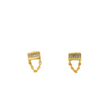 Gold earrings with baguette zircons and chain