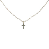 Collier doré croix en zircons petites perles de culture 42 cm