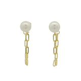 Golden pearl and rectangle mesh chain earrings