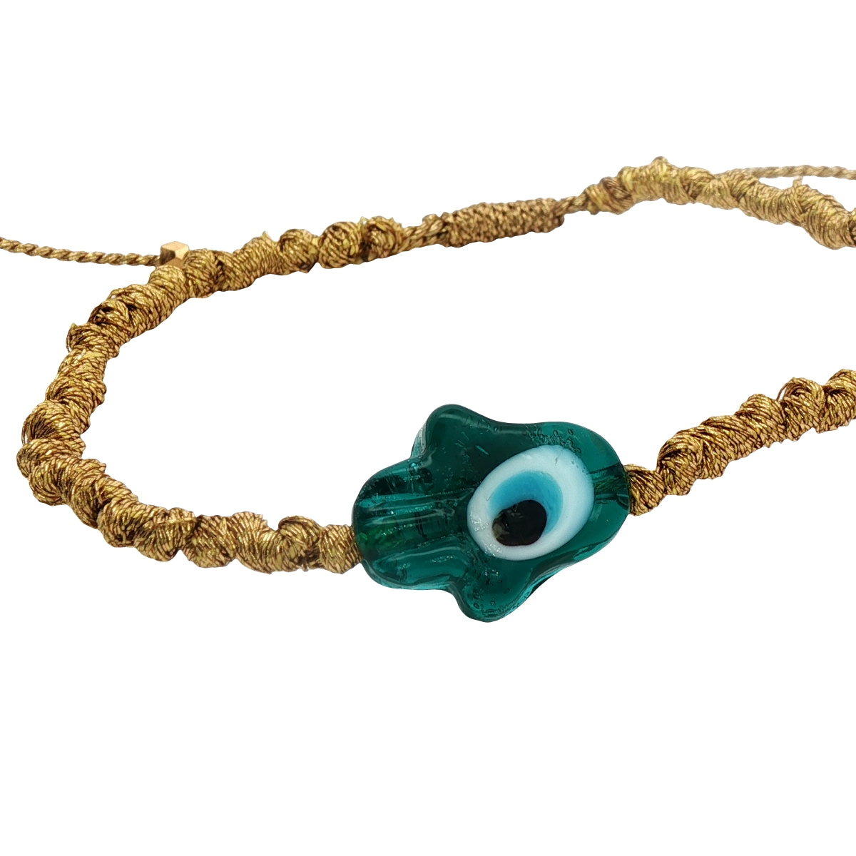 Bracelet cordon doré main de Fatma vert foncé