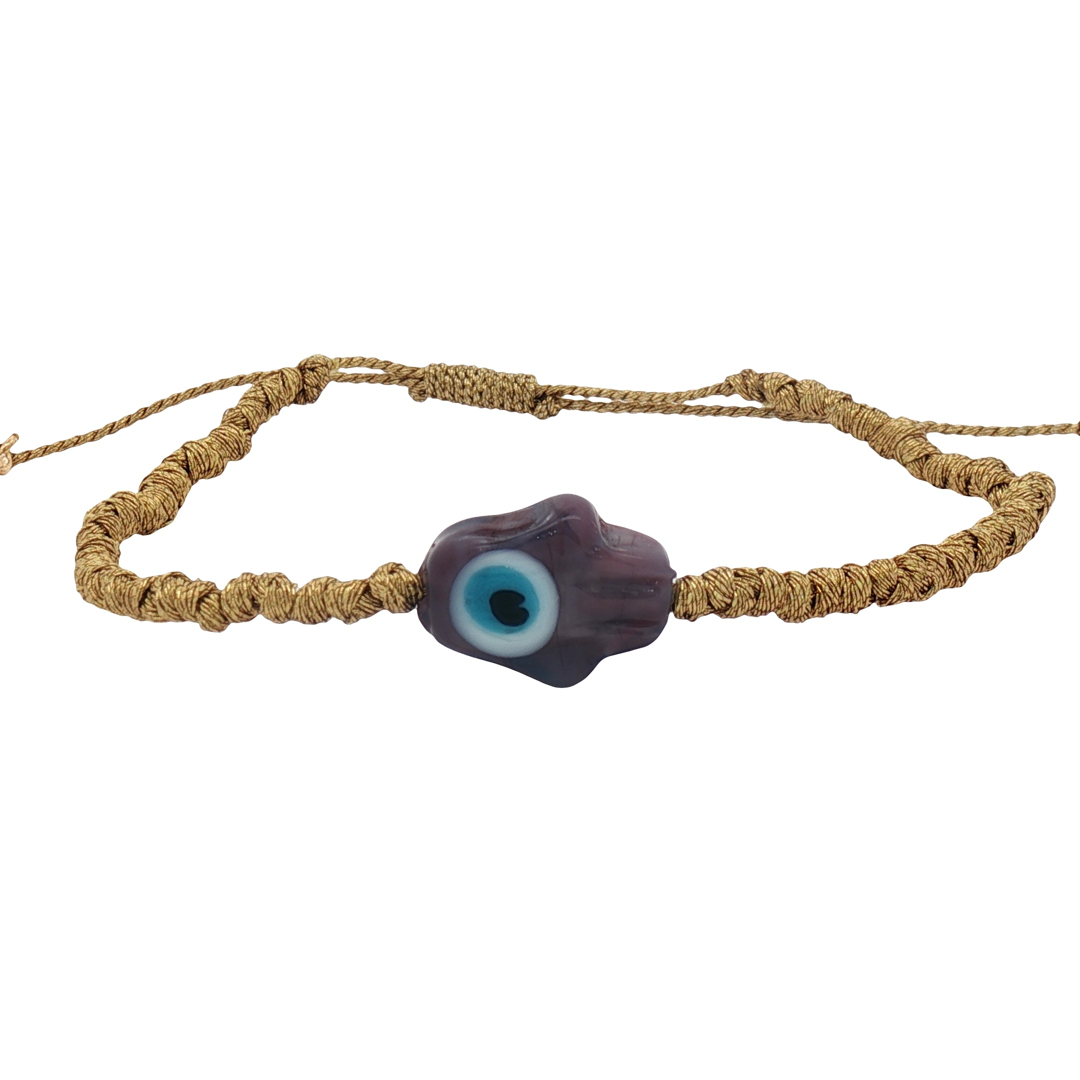 Bracelet cordon doré main de Fatma mauve
