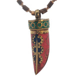 Collier corne du Tibet dorée avec émail 90 cm