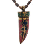 Collier corne du Tibet dorée avec émail 90 cm