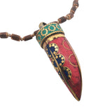 Collier corne du Tibet dorée avec émail 90 cm