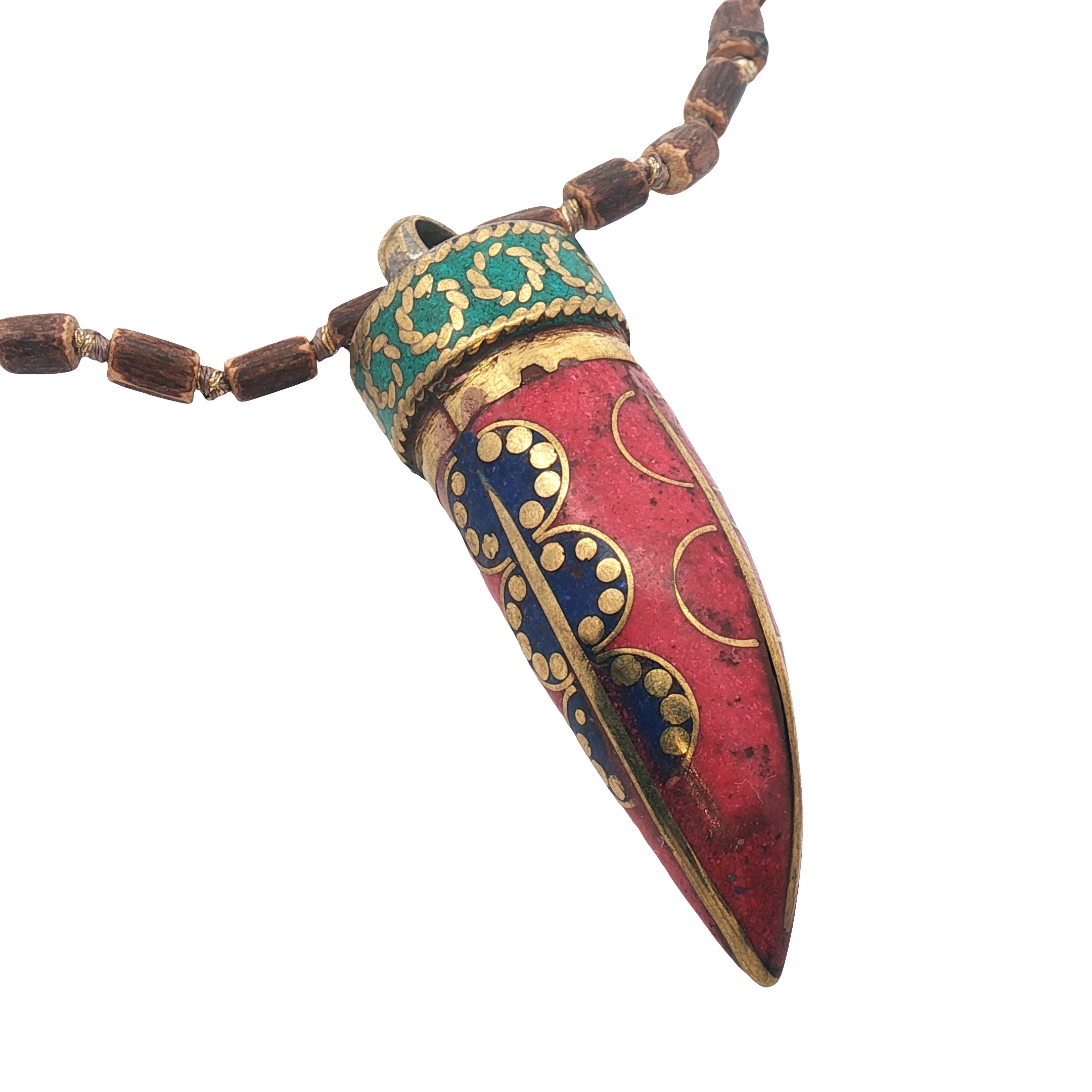 Collier corne du Tibet dorée avec émail 90 cm