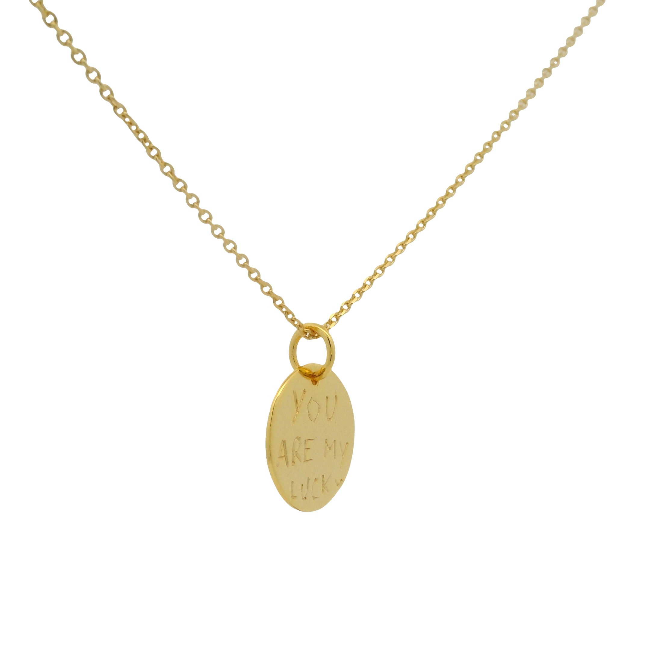 Collier doré médaille ronde "you are my lucky" lune et étoiles 42 cm