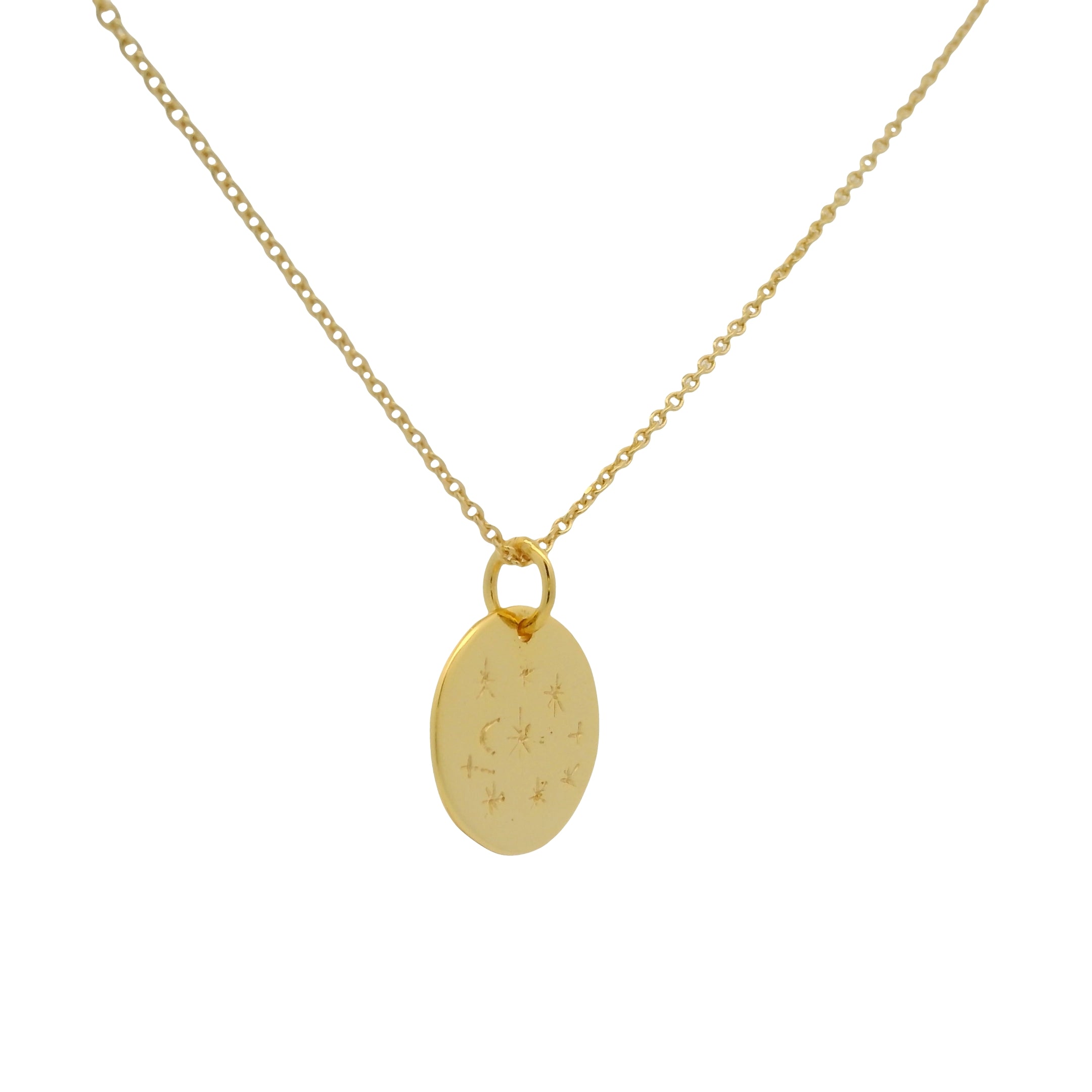 Collier doré médaille ronde "you are my lucky" lune et étoiles 42 cm