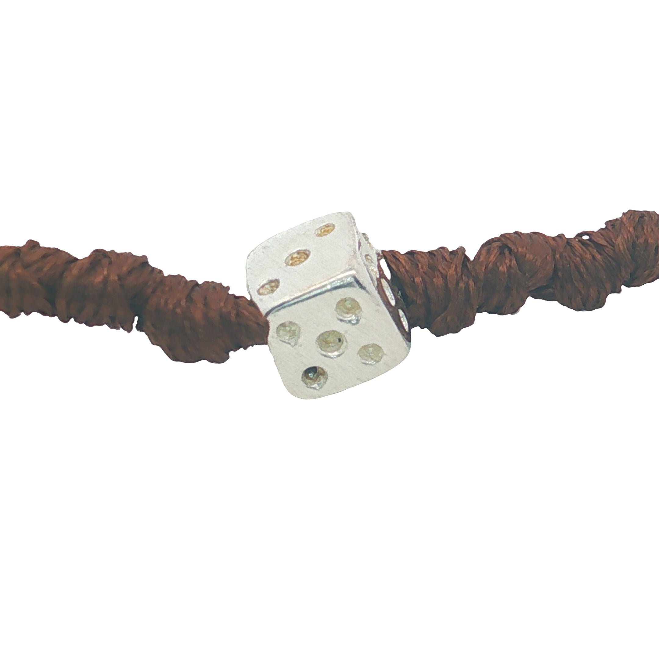 Bracelet cordon tressé marron dé en argent 925