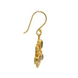 Boucles d'oreilles fleur dorée et pétales en labradorite