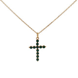 Collier doré croix en onyx verte 42 cm