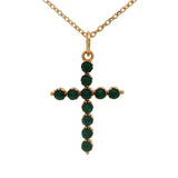 Collier doré croix en onyx verte 42 cm