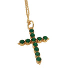 Collier doré croix en onyx verte 42 cm