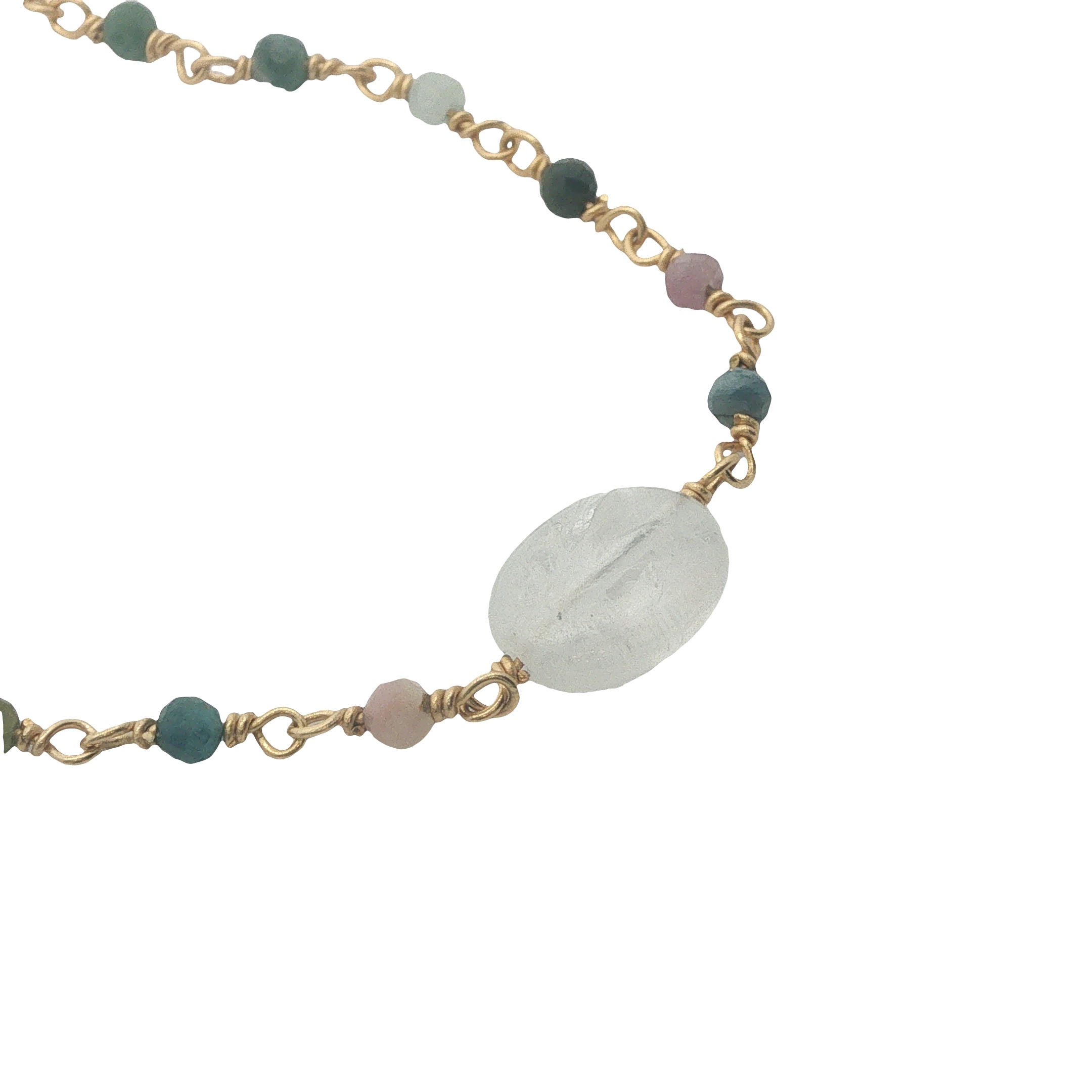 Collier doré chaine rosary en tourmaline avec pierre de lune au centre 42 cm