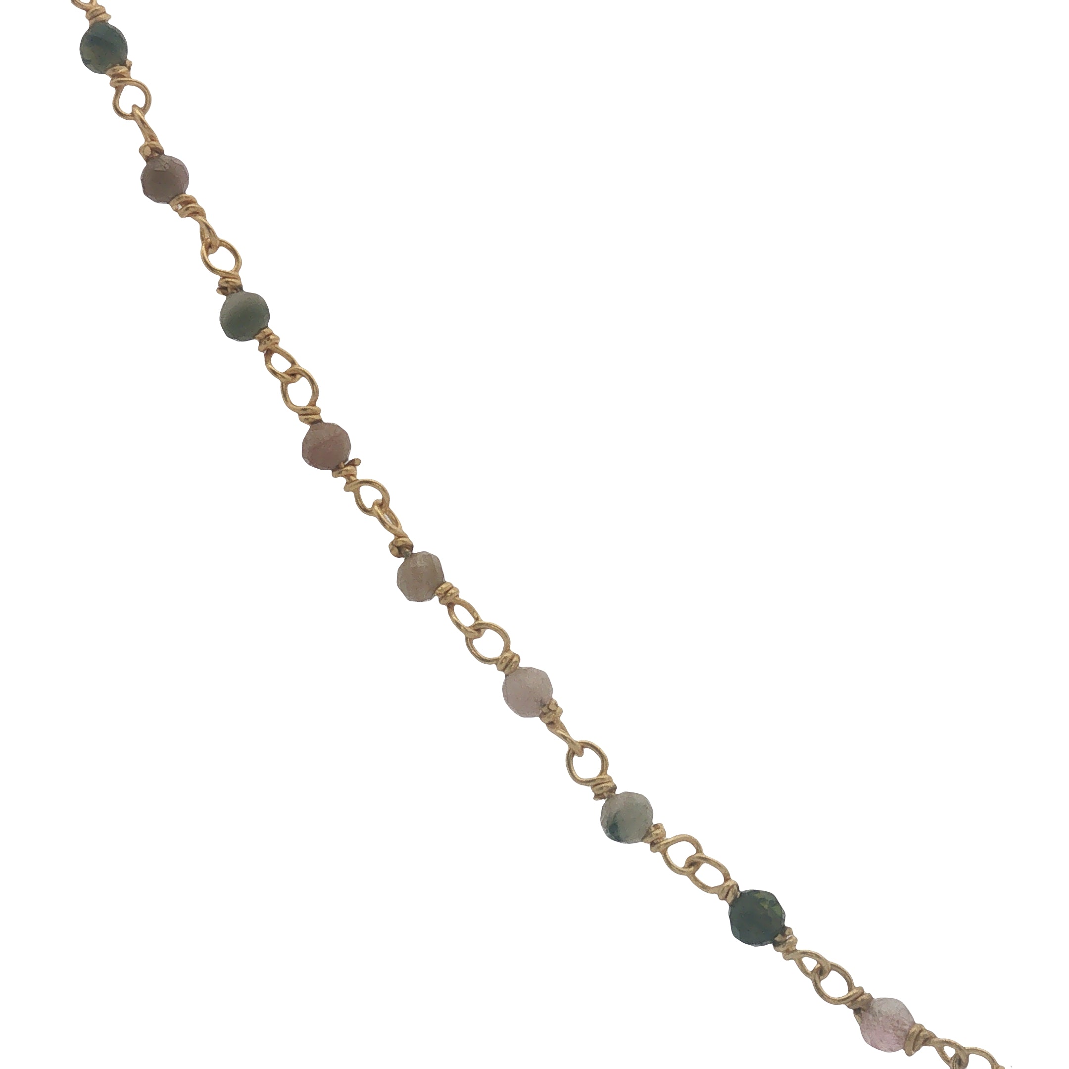 Collier doré chaine rosary en tourmaline avec prehnite au centre 42 cm