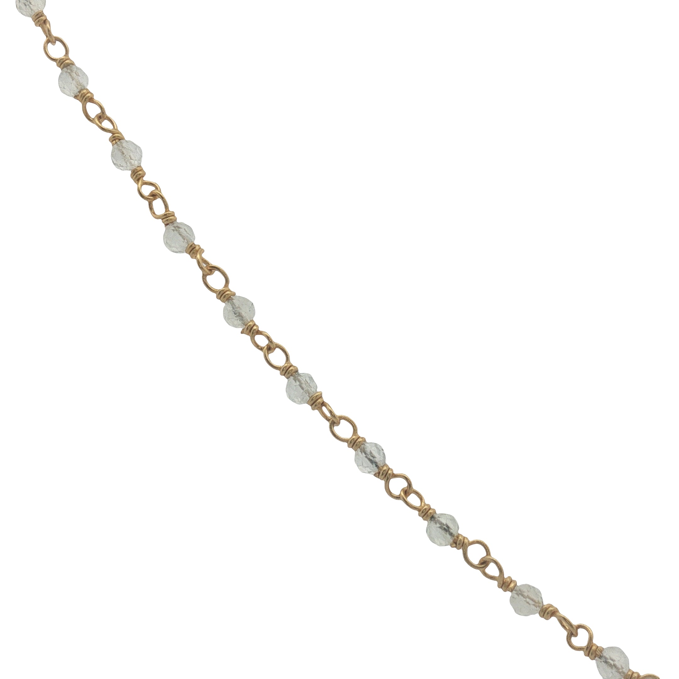 Collier doré chaine rosary en prehnite avec onyx verte au centre 42 cm