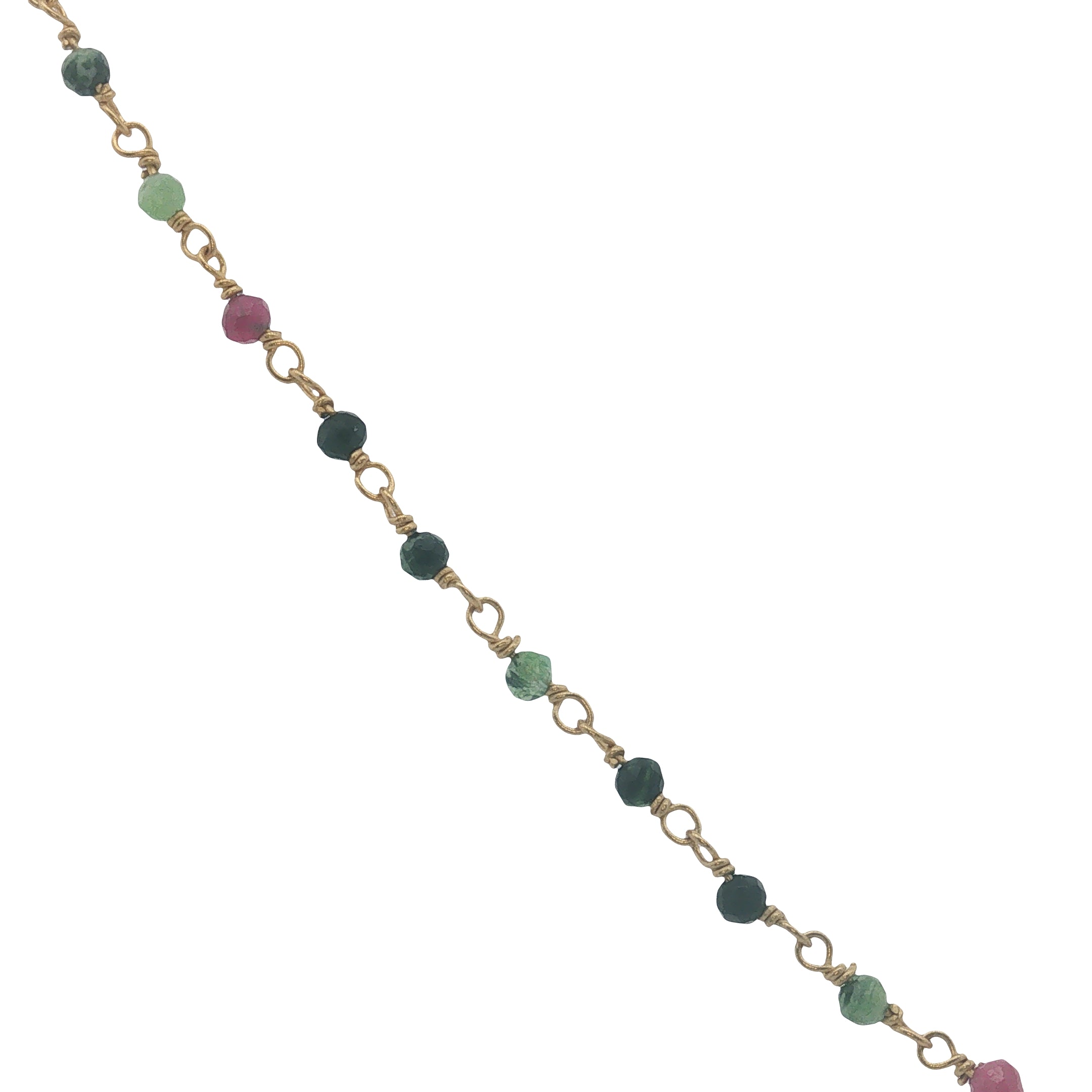 Collier doré chaine rosary en rubis zoisite avec grenat au centre 42 cm