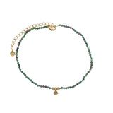 Chaine de cheville dorée rubis zoisite, pampille fleur et perles dorées