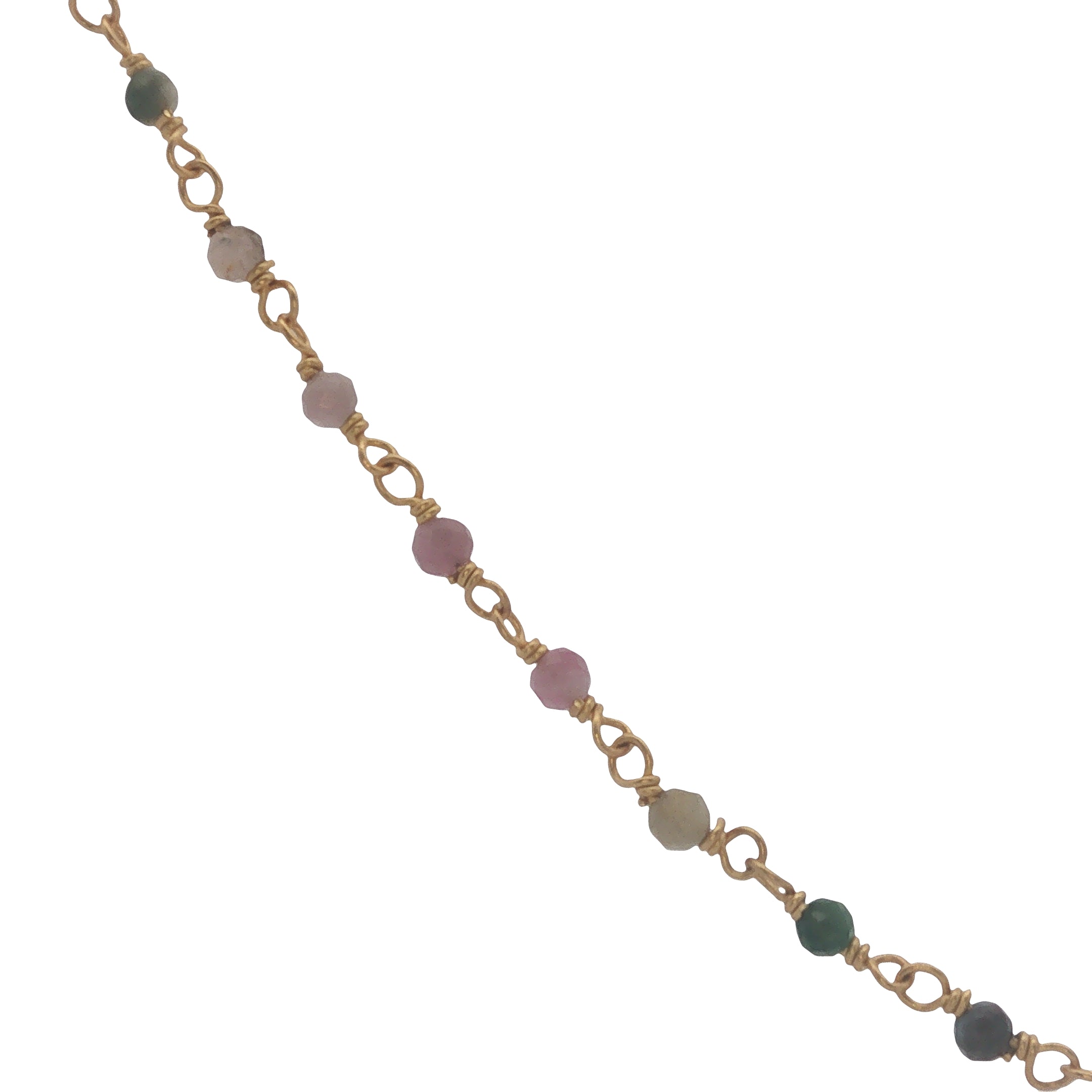 Collier doré chaine rosary en tourmaline avec tourmaline au centre 42 cm