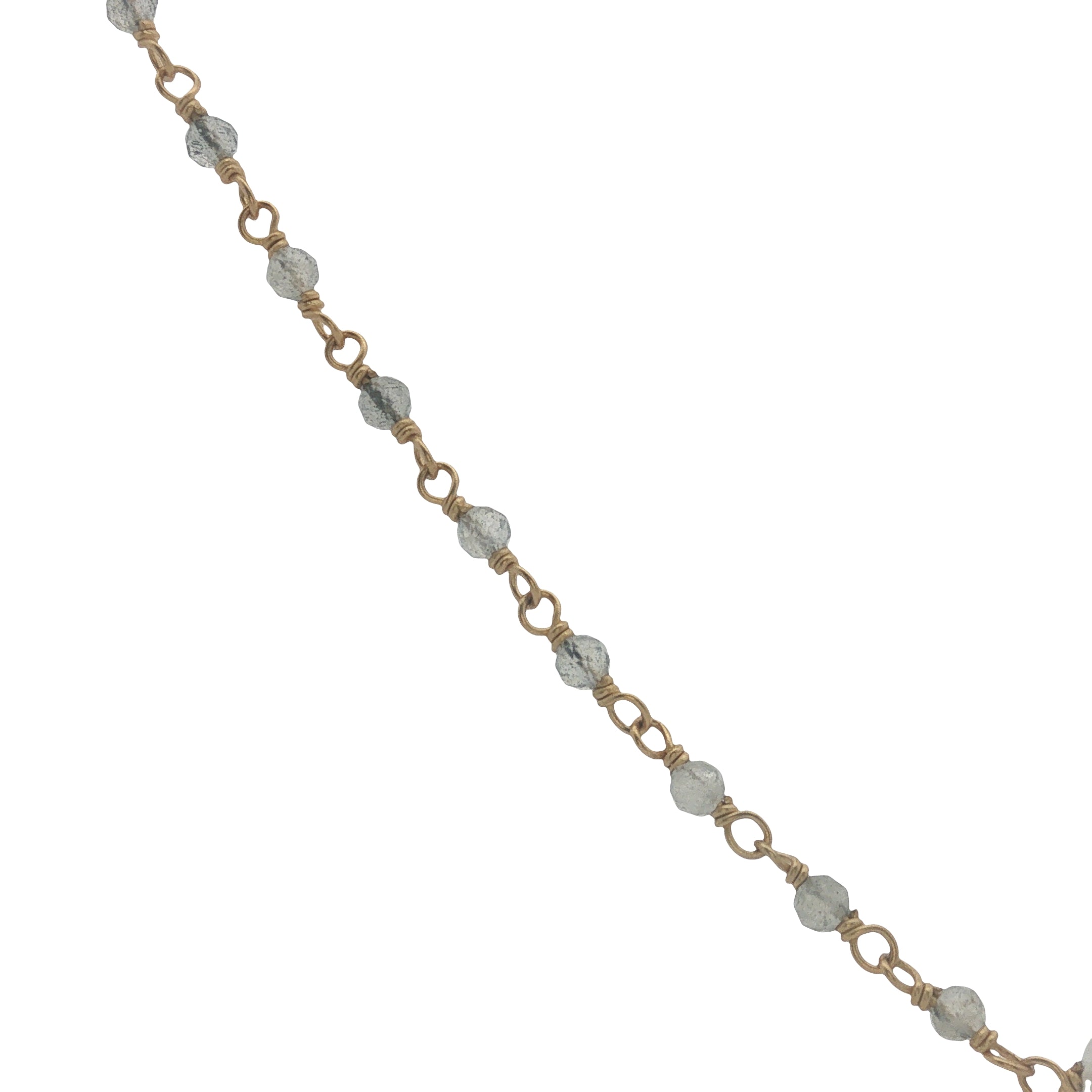 Collier doré chaine rosary en labradorite avec pierre de lune au centre