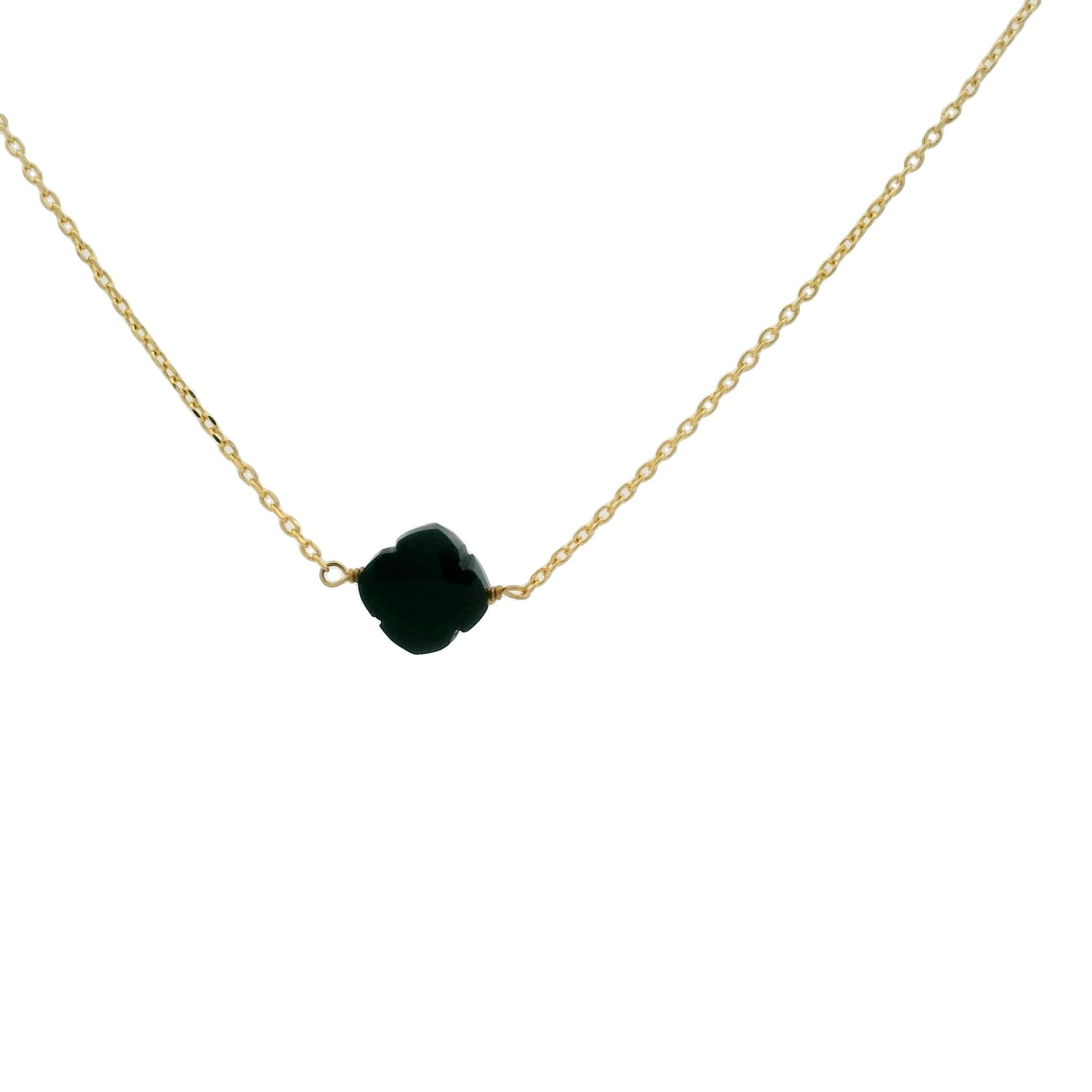 Collier doré trèfle facetté onyx noire 40 cm