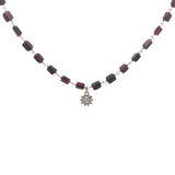 Collier doré grenat rectangulaire fleur en zircons 42 cm