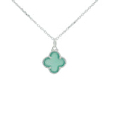 Collier en argent 925 trèfle onyx verte sertie 4 griffes 42 cm