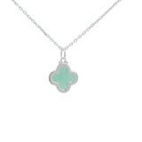 Collier en argent 925 trèfle onyx verte sertie 4 griffes 42 cm