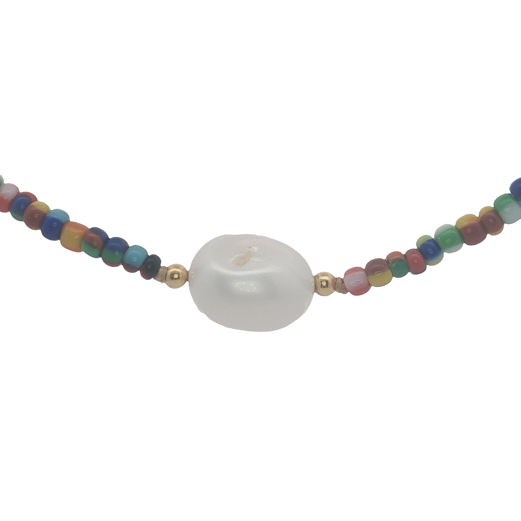 Collier doré perles multicolores et perle de culture 42 cm