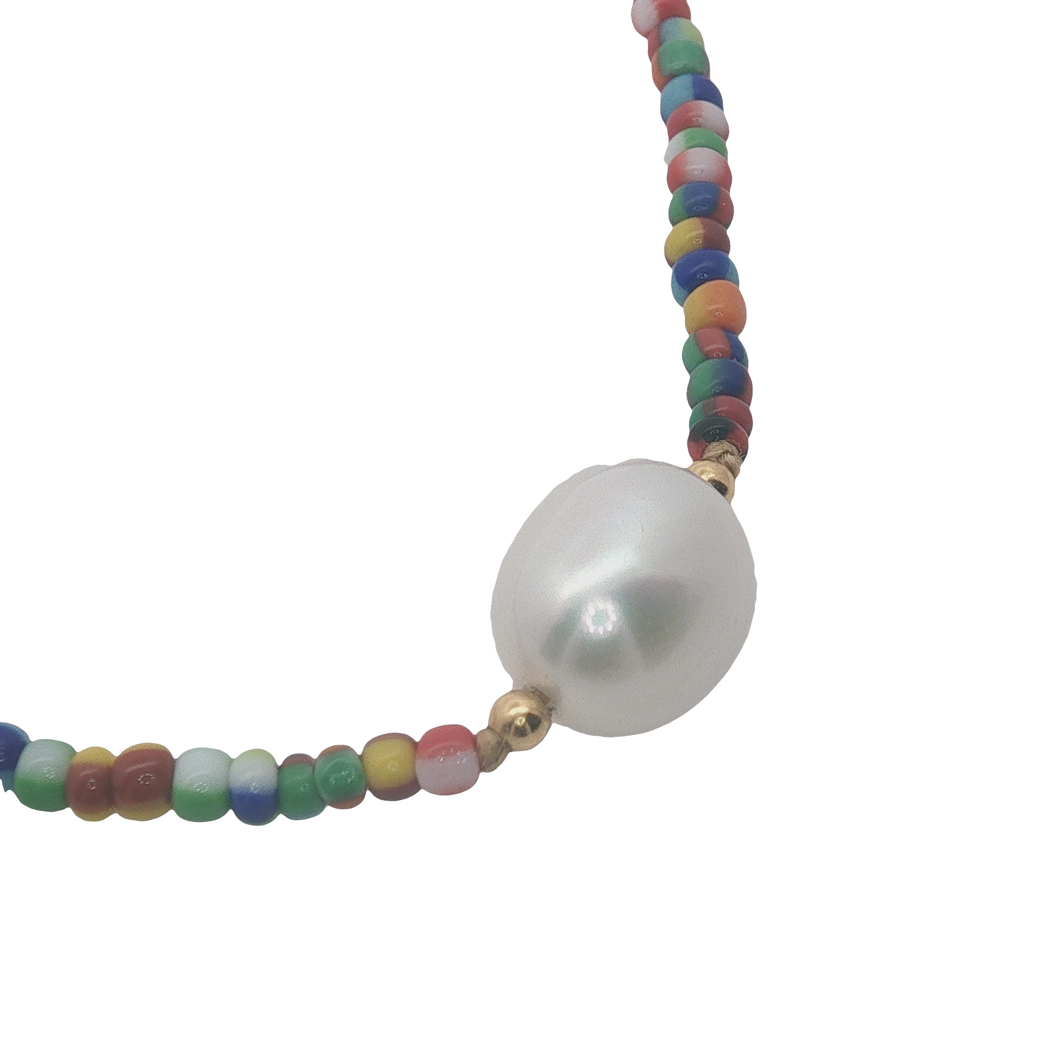 Collier doré perles multicolores et perle de culture 42 cm