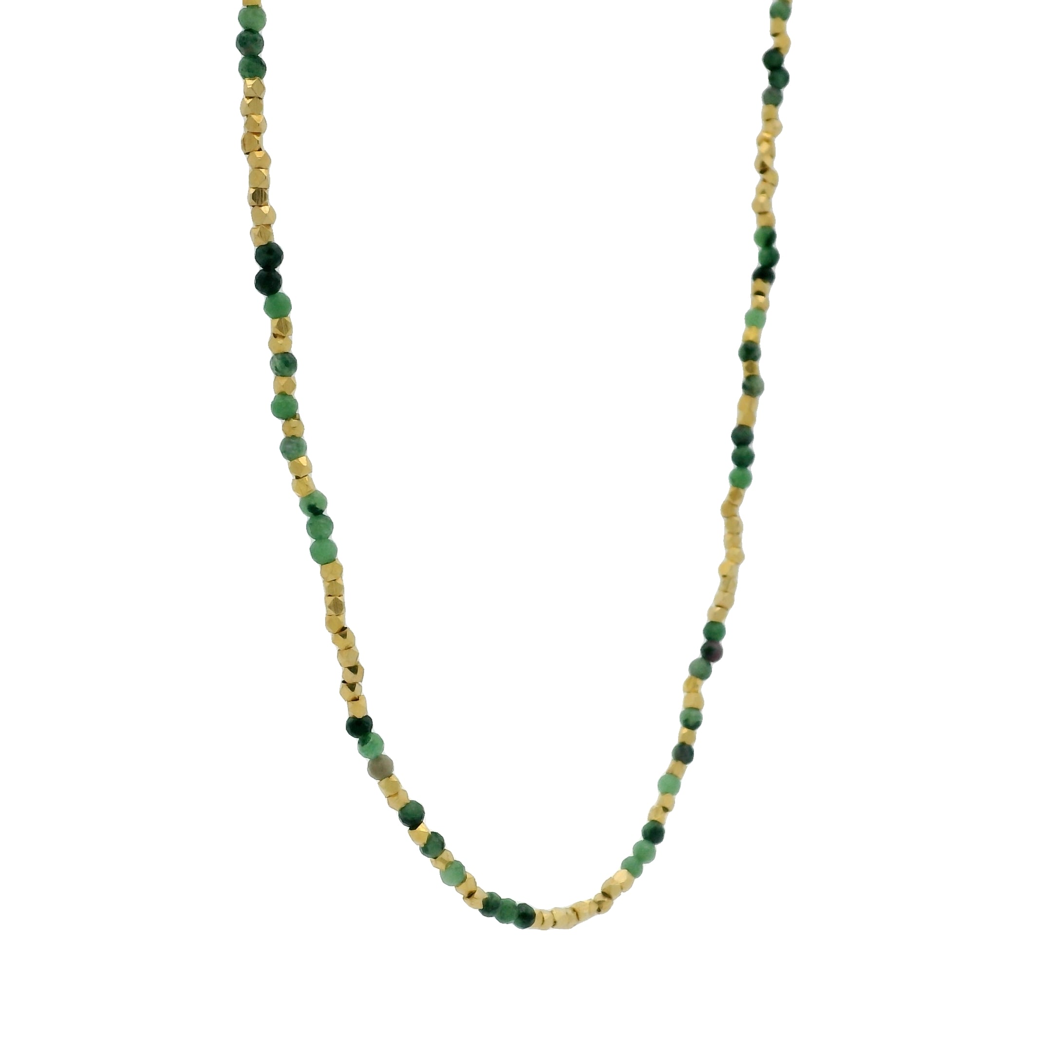 Collier doré rubis zoisite et perles dorées 42 cm