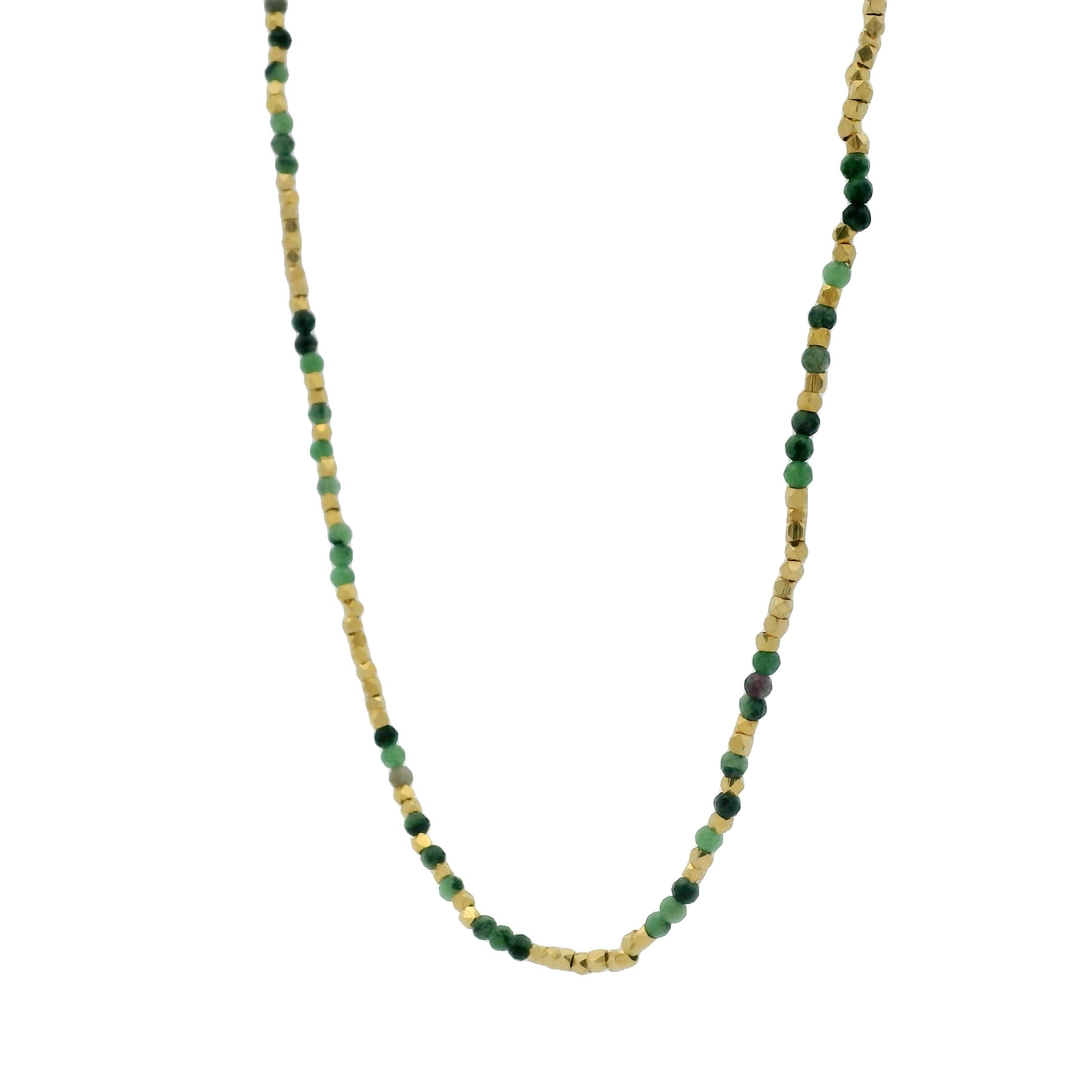 Collier doré rubis zoisite et perles dorées 42 cm