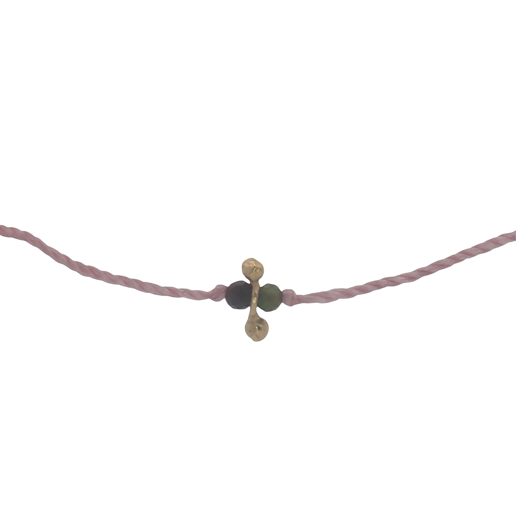 Collier doré fil rose avec pampilles et multi tourmaline 60 cm