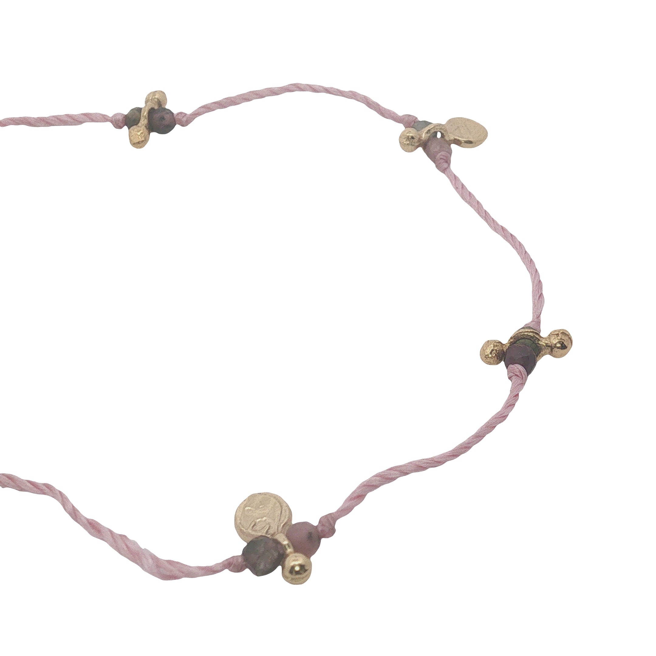 Collier doré fil rose avec pampilles et multi tourmaline 60 cm