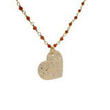Collier rosary doré onyx rouge et coeur 70cm