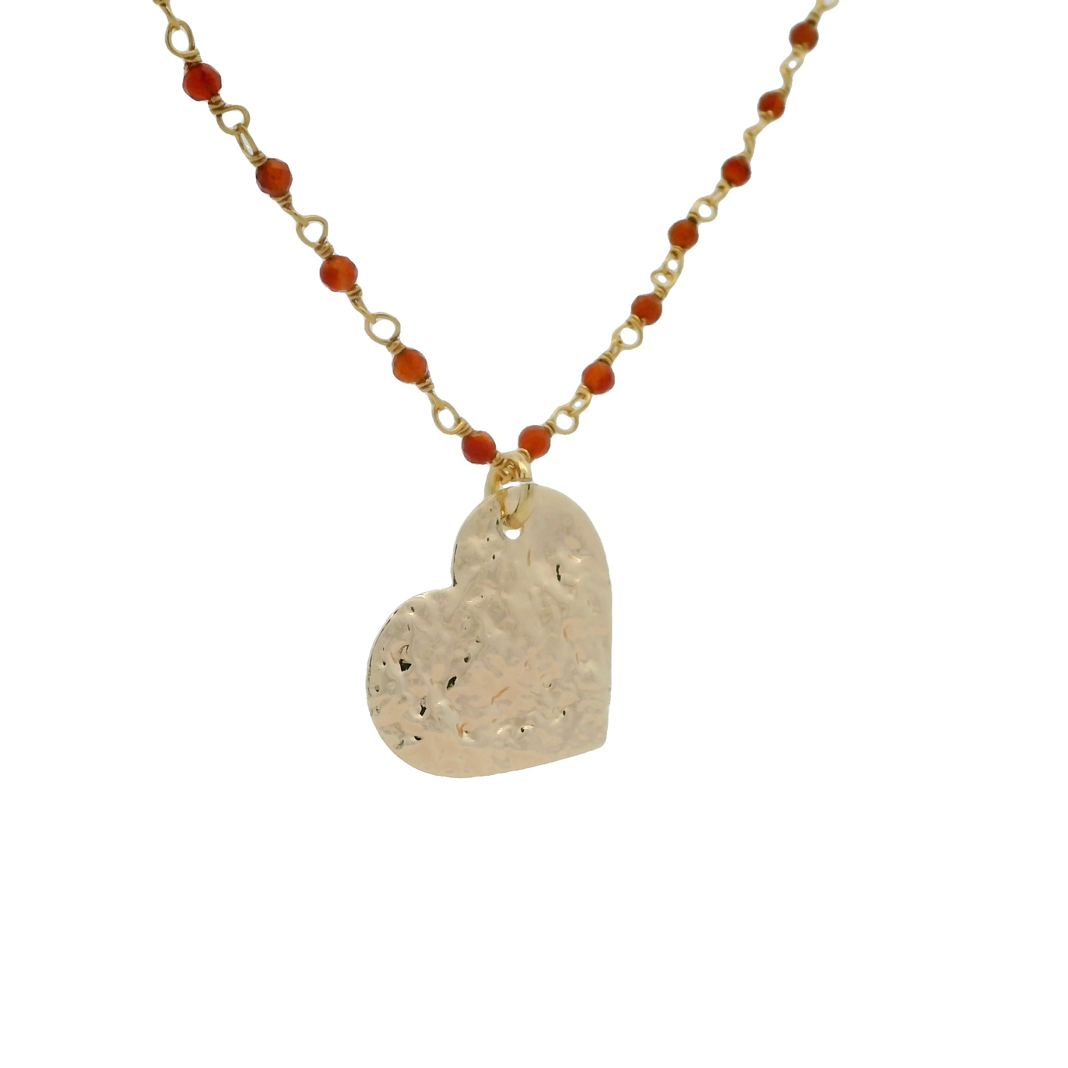Collier rosary doré onyx rouge et coeur 70cm